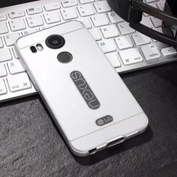 Двухкомпонентный чехол с металлическим бампером и поликарбонатной накладкой с вырезом под лого для Google LG Nexus 5X Белый