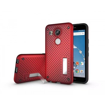 Двухкомпонентный силиконовый чехол с пластиковым бампером и подставкой для Google LG Nexus 5X Красный