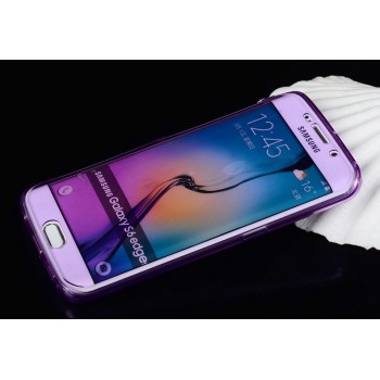 Двухмодульный силиконовый чехол горизонтальная книжка с транспарентной акриловой смарт крышкой для Samsung Galaxy S6 Edge Plus Фиолетовый