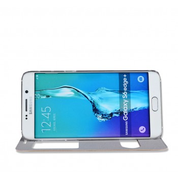 Чехол флип подставка на пластиковой основе с окном вызова и свайпом для Samsung Galaxy S6 Edge Plus Синий