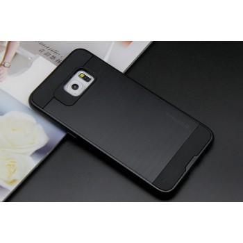 Силиконовый матовый непрозрачный чехол с поликарбонатными вставками для Samsung Galaxy S6 Edge Plus Черный