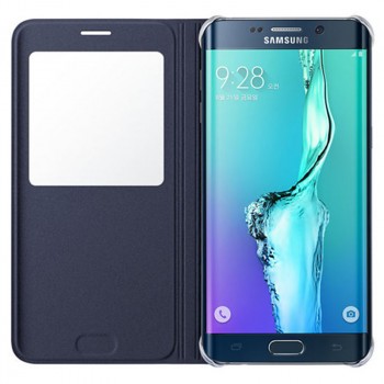 Текстурный чехол флип на пластиковой основе с окном вызова для Samsung Galaxy S6 Edge Plus Синий