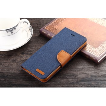 Текстурный чехол портмоне подставка на силиконовой основе с дизайнерской застежкой для Samsung Galaxy S6 Edge Plus Синий