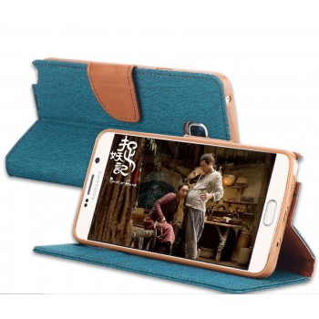 Текстурный чехол портмоне подставка на силиконовой основе с дизайнерской застежкой для Samsung Galaxy S6 Edge Plus Зеленый