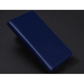 Кожаный чехол портмоне (нат. кожа) для Philips Xenium V787 Синий