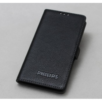 Кожаный чехол горизонтальная книжка (нат. кожа) для Philips Xenium V787 Черный