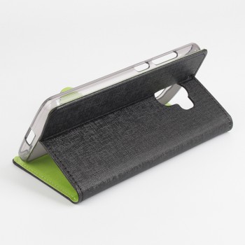 Чехол портмоне подставка на силиконовой основе с отделением для карт и магнитной защёлкой текстура Ткань для Lenovo A7010 Черный