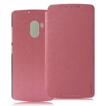 Текстурный чехол флип подставка на пластиковой основе и присоске для Lenovo A7010 Розовый