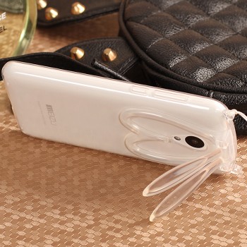Силиконовый дизайнерский фигурный чехол Заяц со складными ушами для Meizu M2 Mini Белый