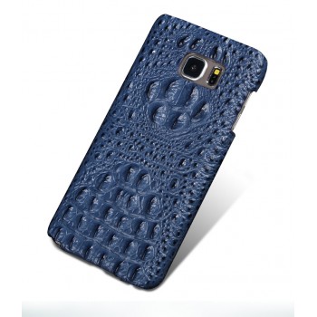 Кожаный чехол накладка (нат. кожа крокодила) для Samsung Galaxy S7 Синий