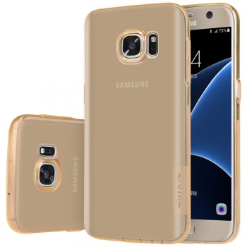 Силиконовый матовый полупрозрачный чехол повышенной ударостойкости для Samsung Galaxy S7 Бежевый