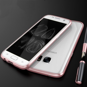Металлический округлый премиум бампер винтового типа для Samsung Galaxy S7 Розовый