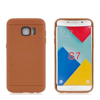 Силиконовый матовый непрозрачный чехол текстура Точки для Samsung Galaxy S7 Коричневый
