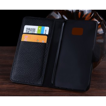 Кожаный чехол портмоне (нат. кожа) с магнитной защелкой для Samsung Galaxy S7 Черный