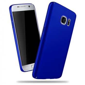 Пластиковый матовый непрозрачный чехол с допзащитой торцов для Samsung Galaxy S7 Синий