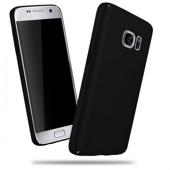 Пластиковый матовый непрозрачный чехол с допзащитой торцов для Samsung Galaxy S7 Черный