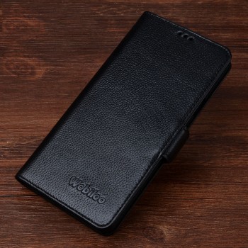 Кожаный чехол портмоне горизонтальная книжка (нат. кожа) с крепежной застежкой для Samsung Galaxy S7 Черный