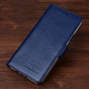 Кожаный чехол портмоне горизонтальная книжка (нат. кожа) с крепежной застежкой для Samsung Galaxy S7 Синий