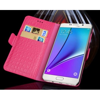 Кожаный чехол портмоне горизонтальная книжка (нат. кожа) с крепежной застежкой для Samsung Galaxy S7 Розовый