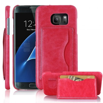 Дизайнерский чехол накладка с отделениями для карт и подставкой для Samsung Galaxy S7 Edge Розовый