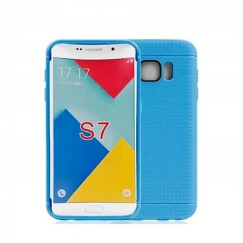 Силиконовый матовый непрозрачный чехол текстура Точки для Samsung Galaxy S7 Edge Синий