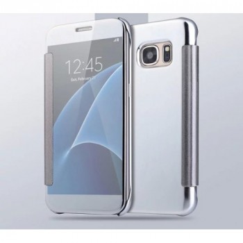 Пластиковый зеркальный чехол книжка для Samsung Galaxy S7 Edge с полупрозрачной крышкой для уведомлений Белый