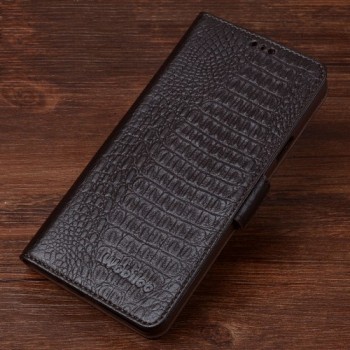 Кожаный чехол портмоне подставка (нат. кожа крокодила) для Samsung Galaxy S7 Edge Коричневый