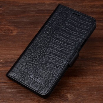 Кожаный чехол портмоне подставка (нат. кожа крокодила) для Samsung Galaxy S7 Edge Черный