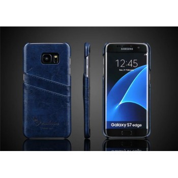 Чехол накладка с отделением для карт текстура Кожа для Samsung Galaxy S7 Edge Синий