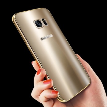 Двухкомпонентный чехол с металлическим бампером и акриловой премиум накладкой со светоотражающим эффектом для Samsung Galaxy S7 Edge Бежевый