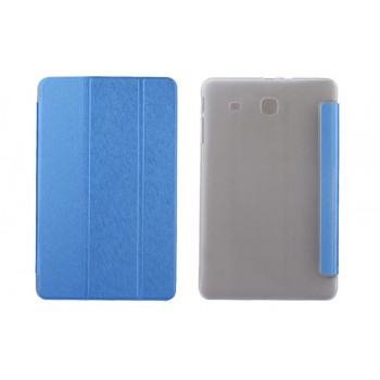 Текстурный чехол флип подставка сегментарный на пластиковой полупрозрачной основе для Samsung Galaxy Tab E 9.6 Синий