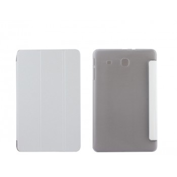 Текстурный чехол флип подставка сегментарный на пластиковой полупрозрачной основе для Samsung Galaxy Tab E 9.6 Белый