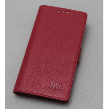 Кожаный чехол горизонтальная книжка (нат. кожа) для Xiaomi RedMi 3 Красный
