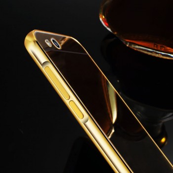 Гибридный металлический двухкомпонентный чехол с поликарбонатной крышкой с зеркальным покрытием для Xiaomi RedMi 3 Бежевый