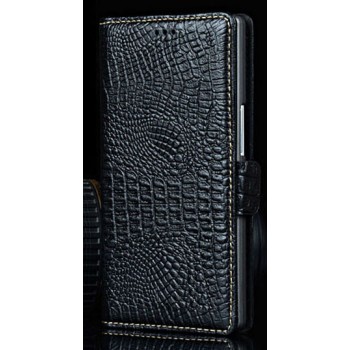Кожаный чехол портмоне (нат. кожа крокодила) для Philips i928 Черный