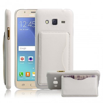 Дизайнерский чехол накладка с текстурным покрытием Кожа и отделением для карты/подставкой для Samsung Galaxy J3 (2016) Белый