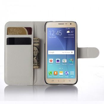 Чехол портмоне подставка на силиконовой основе с отсеком для карт на магнитной защелке для Samsung Galaxy J3 (2016) Белый