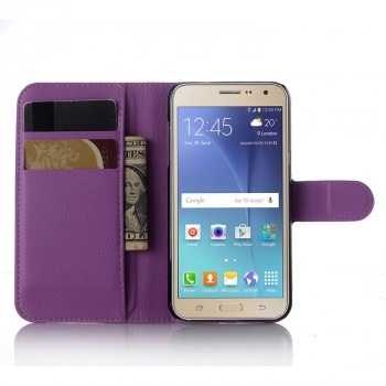 Чехол портмоне подставка на силиконовой основе с отсеком для карт на магнитной защелке для Samsung Galaxy J3 (2016) Фиолетовый