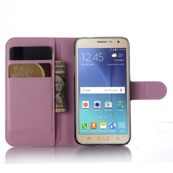 Чехол портмоне подставка на силиконовой основе с отсеком для карт на магнитной защелке для Samsung Galaxy J3 (2016) Розовый
