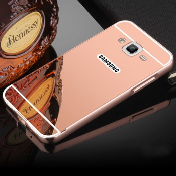 Гибридный металлический двухкомпонентный чехол и поликарбонатной крышкой с зеркальным покрытием для Samsung Galaxy J3 (2016) Розовый