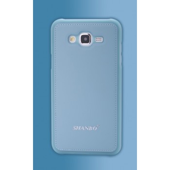 Силиконовая накладка текстура Кожа для Samsung Galaxy J3 (2016) Голубой