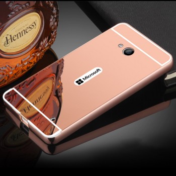 Двухкомпонентный чехол с металлическим бампером и поликарбонатной накладкой с зеркальным покрытием для Microsoft Lumia 640 Розовый