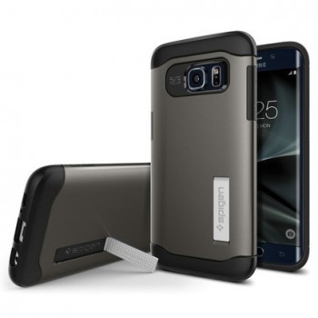 Двухкомпонентный силиконовый премиум чехол с пластиковым бампером-подставкой для Samsung Galaxy S7 Edge Серый