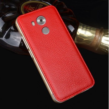 Двухкомпонентный гибридный чехол с металлическим бампером и кожаной накладкой для Huawei Mate 8 Красный