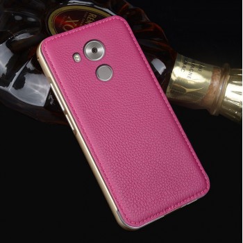 Двухкомпонентный гибридный чехол с металлическим бампером и кожаной накладкой для Huawei Mate 8 Розовый
