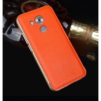 Двухкомпонентный гибридный чехол с металлическим бампером и кожаной накладкой для Huawei Mate 8 Оранжевый