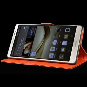Кожаный чехол портмоне подставка (нат. кожа) с магнитной защелкой для Huawei Mate 8 Оранжевый