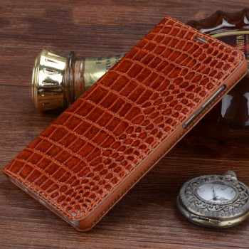 Кожаный чехол горизонтальная книжка (нат. кожа крокодила) для Huawei Mate 8 Оранжевый