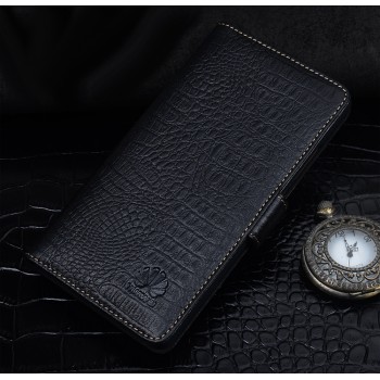 Кожаный чехол портмоне (нат. кожа крокодила) на пластиковой основе с магнитной защелкой для Huawei Mate 8 Черный