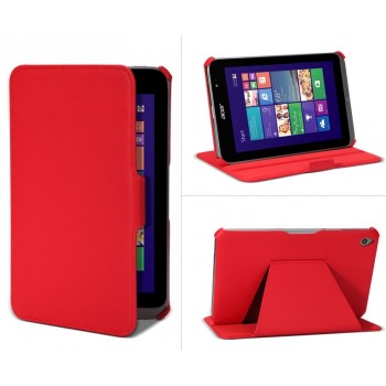 Чехол подставка двухуровневый с угловыми креплениями текстурный Джинса для Acer Iconia W4 Красный
